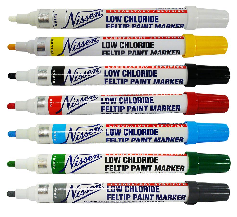 Nissen Low Chloride Metal Markers, Solid Paint and Fine Point, for marking  for stainless steel and nuclear components